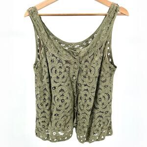 Vintage Y2k Double D Ranch Sage Green Crochet Lace Boho Western Tank